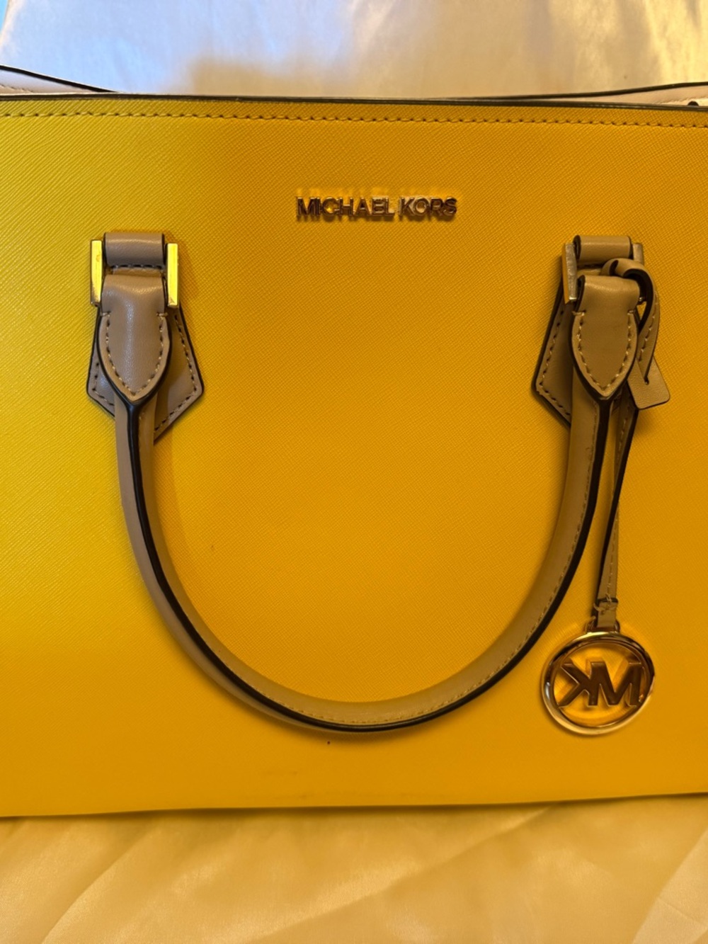 Michael Kors Yellow Saffiano Leather Satchel with Gold Hardware